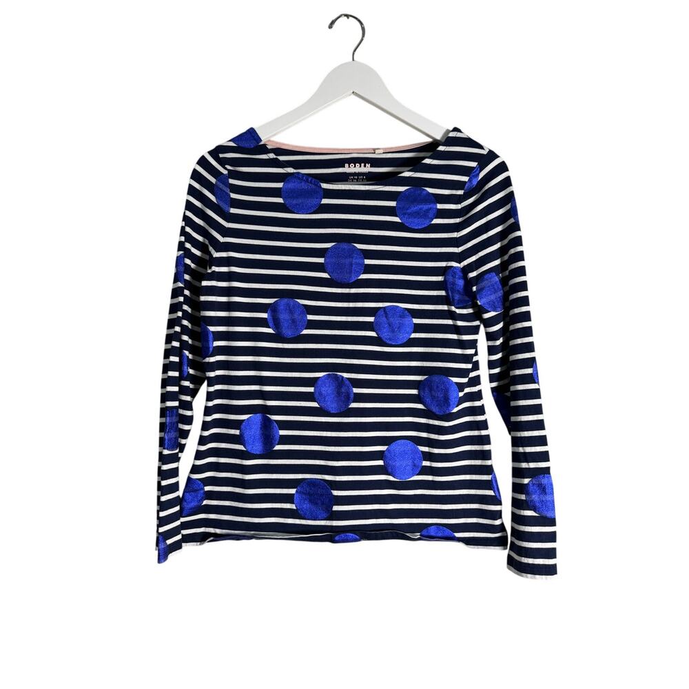 Boden Boatneck Sailor Stripe Metallic Polka Dots Top Size 6